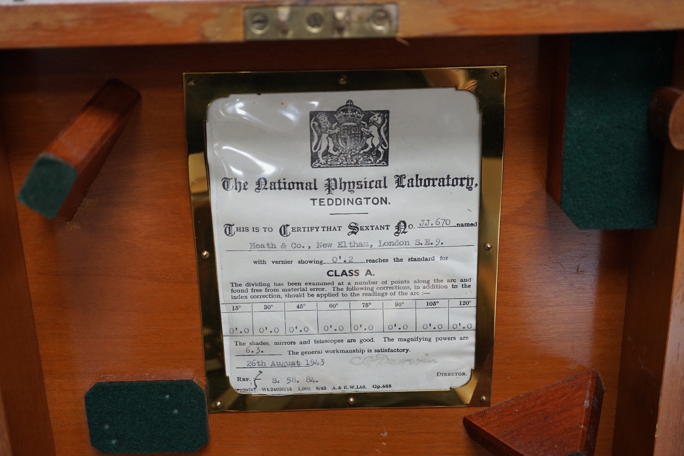 A mahogany cased Hezzanith sextant, incomplete